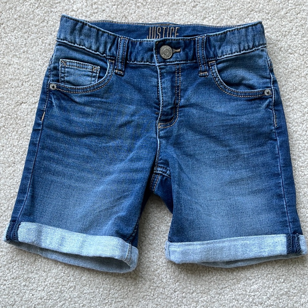 Justice blue jean shorts, size 14 slim